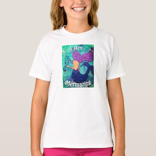 Ik ben Mermazing Youth Shirt Mermaid & Seahorse (Voorkant)