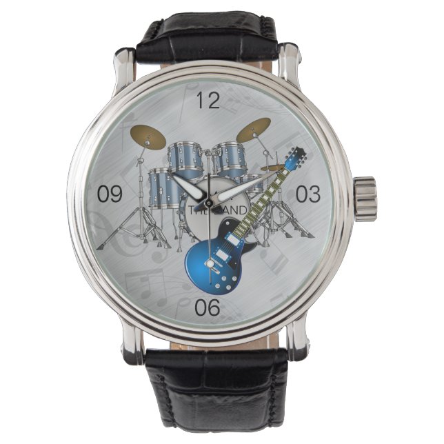 IK BEN MET DE BAND DRUM Leer Horloge (Voorkant)