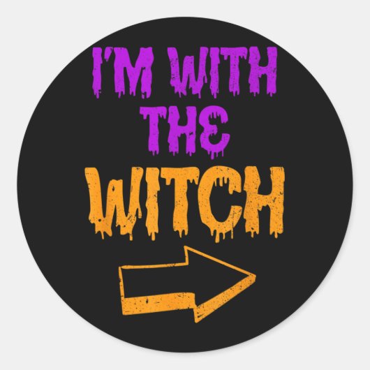Ik Ben Met De Heks Grappig Halloween Matchend Kopp Ronde Sticker (Voorkant)