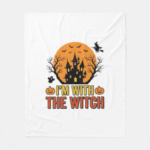 Ik Ben Met De Heks Vintage Halloween Kasteel Desig Fleece Deken
