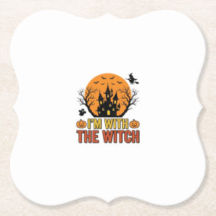 Ik Ben Met De Heks Vintage Halloween Kasteel Desig Kartonnen Onderzetters