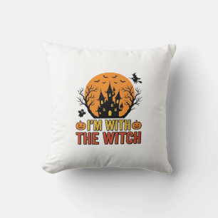 Ik Ben Met De Heks Vintage Halloween Kasteel Desig Kussen