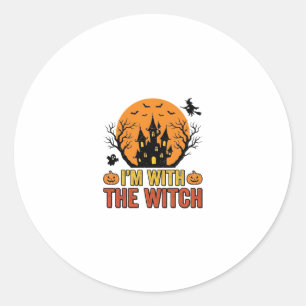 Ik Ben Met De Heks Vintage Halloween Kasteel Desig Ronde Sticker
