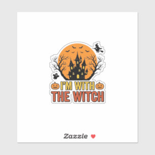 Ik Ben Met De Heks Vintage Halloween Kasteel Desig Sticker