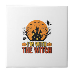 Ik Ben Met De Heks Vintage Halloween Kasteel Desig Tegeltje