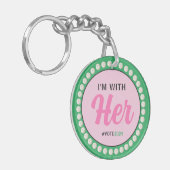 Ik ben met haar 2024 parels & klaver (roze groen) sleutelhanger (Voorkant Links)