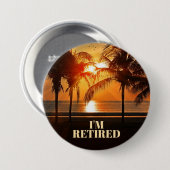IK BEN MET PENSIOEN, TROPISCHE PALMBOMEN, RONDE BUTTON 7,6 CM (Voorkant /achterkant)