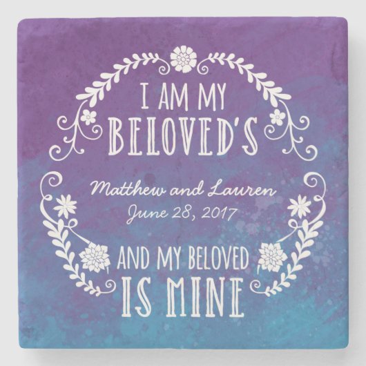 Ik ben mijn Beloved's, Wedding Waterverf Blue Stenen Onderzetter (Voorkant)