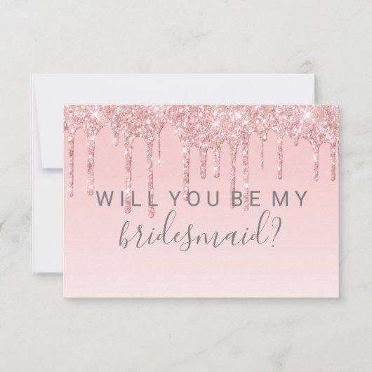 Ik ben mijn Bridesmaid Fab Glitter Drip Roze Kaart (Voorkant)