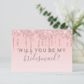 Ik ben mijn Bridesmaid Fab Glitter Drip Roze Kaart (Staand voorkant)