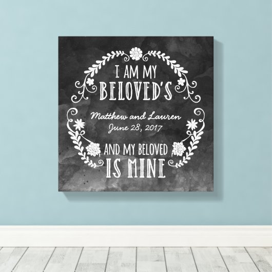 Ik ben mijn geliefde, bruiloft zwarte Waterverf Canvas Afdruk (Insitu (Houten vloer))