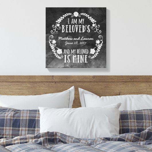 Ik ben mijn geliefde, bruiloft zwarte Waterverf Canvas Afdruk (Insitu (Slaapkamer))