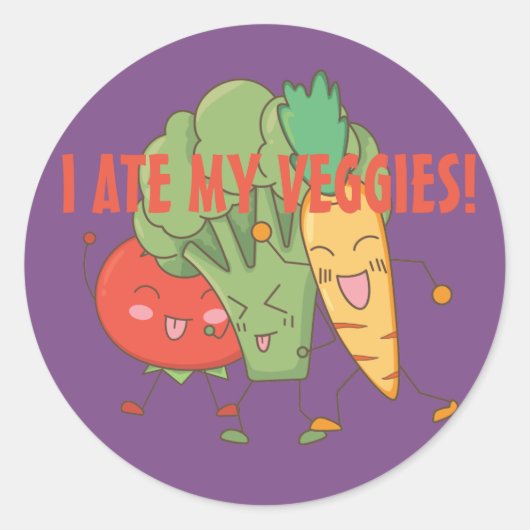 Ik ben mijn Veggies Tomato Broccoli Carrot Paars Ronde Sticker (Voorkant)