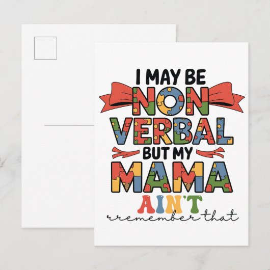 Ik ben misschien non-verbaal, maar mijn moeder is aankondigingskaart (Voorkant / Achterkant)