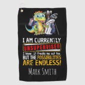 Ik ben momenteel zonder toezicht Ik weet het dinos Golfhanddoek (Voorkant)