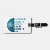 Ik ben mooi en goed Bowling blauw Bagagelabel (Voorkant horizontaal)