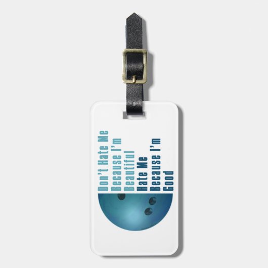 Ik ben mooi en goed Bowling blauw Bagagelabel (Voorkant verticaal)