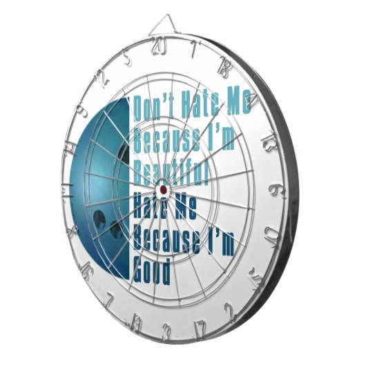 Ik ben mooi en goed Bowling blauw Dartbord (Voorkant Rechts)