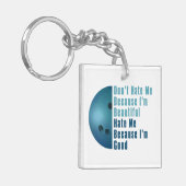 Ik ben mooi en goed Bowling blauw Sleutelhanger (Voorkant Links)