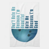Ik ben mooi en goed Bowling blauw Theedoek (Verticaal)