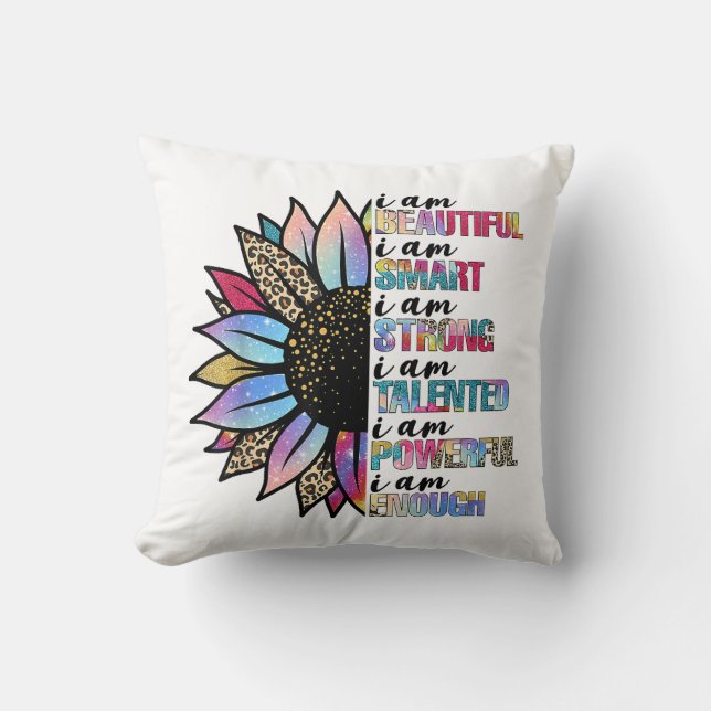 Ik ben mooi, ik ben slim, ik ben sterk, luipaardzo kussen (Voorkant)