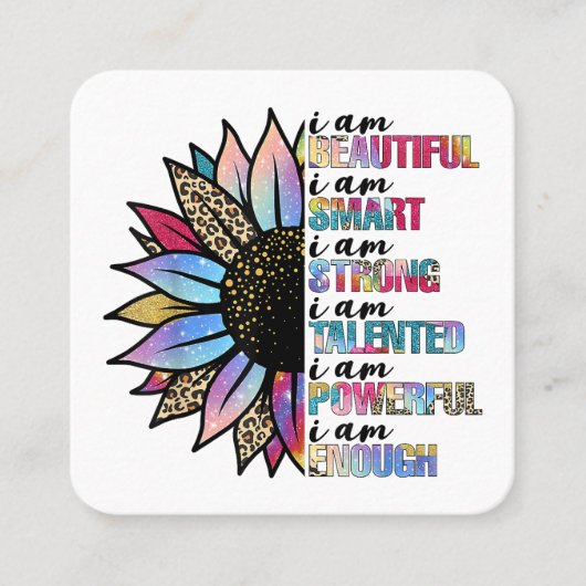 Ik ben mooi, ik ben slim, ik ben sterk, luipaardzo vierkante visitekaartje (Voorkant)