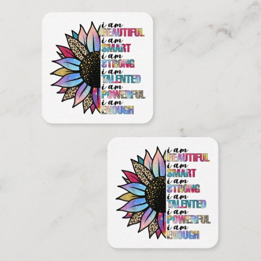 Ik ben mooi, ik ben slim, ik ben sterk, luipaardzo vierkante visitekaartje (Voorkant / Achterkant)