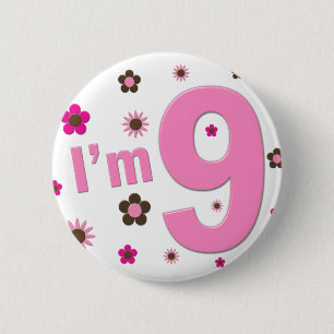 Ik ben negen roze en bruine bloemen ronde button 5,7 cm
