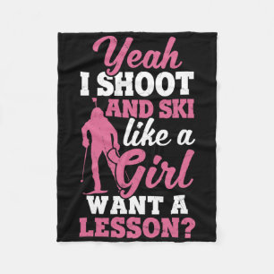 Ik ben net als Girl Shooter Skiing Biath Fleece Deken