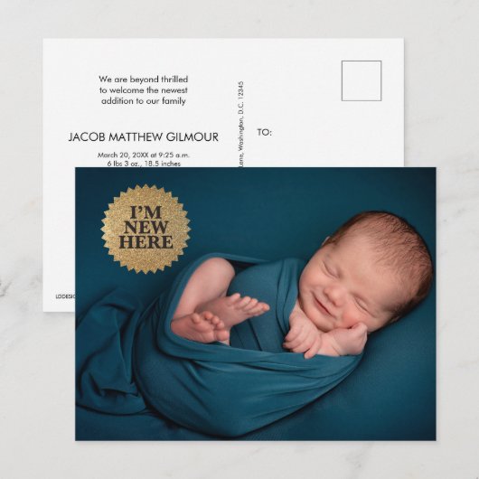 Ik ben New here Modern Gold-zeehond Aangepaste bab Briefkaart (Voorkant / Achterkant)