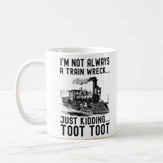 Ik ben niet altijd een treinwrak hoor grapje koffiemok (Links)