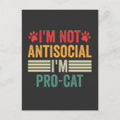 Ik ben niet asociaal ik ben pro-kat grappig introv briefkaart (Voorkant)