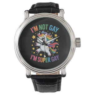 Ik ben niet gay Ik ben Super Gay Unicorn LGBTQ Pri Horloge