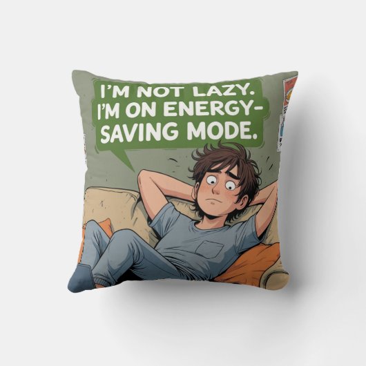 Ik ben niet lui - energiebesparende modus Grappig  Kussen (Achterkant)