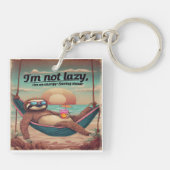 Ik ben niet lui, ik ben op energiebesparende grafi sleutelhanger (Achterkant)