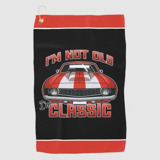 Ik ben niet oud, ik ben klassieke, Retro Red Muscl Golfhanddoek (Voorkant)