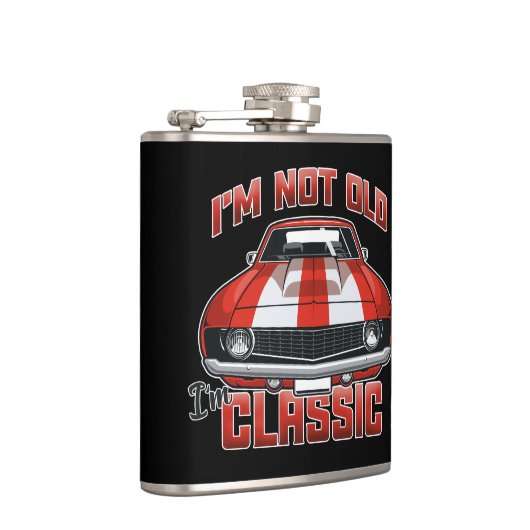 Ik ben niet oud, ik ben klassieke, Retro Red Muscl Heupfles (Rechts)