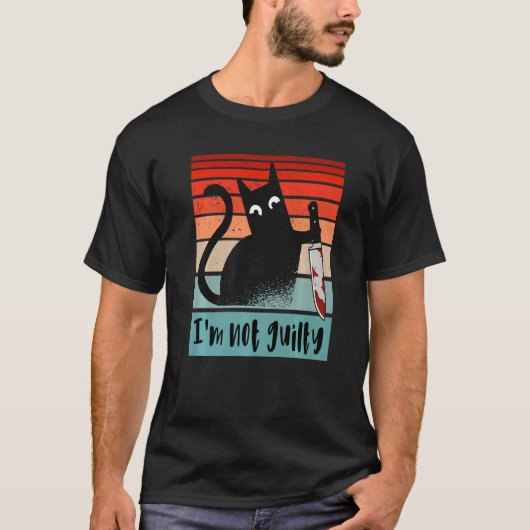 Ik ben niet schuldig aan Innocent Cat met mes Hall T-shirt (Voorkant)