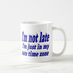 Ik ben niet te laat grappige quote blauwe typograf koffiemok
