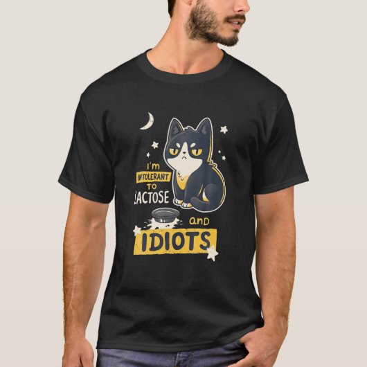 Ik ben niet tolerant voor Lactose en Idiots grappi T-shirt (Voorkant)