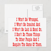 Ik ben niet verkeerd, ik word niet beledigd, en ik briefkaart (Voorkant / Achterkant)