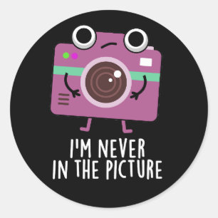 Ik ben nooit in de Afbeelding grappige camera Pun Ronde Sticker