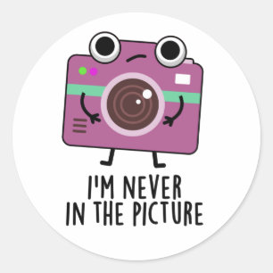 Ik ben nooit in het Afbeelding grappige camerakop. Ronde Sticker