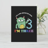 Ik ben nu een grote monster van drie jaar feestdag kaart (Staand voorkant)