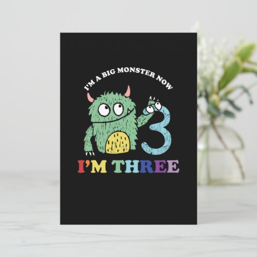 Ik ben nu een grote monster van drie jaar feestdag kaart (Staand voorkant)