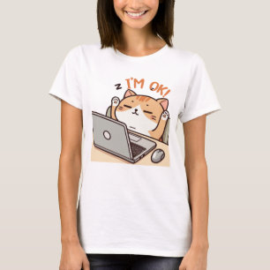 Ik ben OK Grappige Luie Kat Werken op Laptop T-shirt