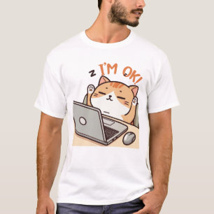 Ik ben OK Grappige Luie Kat Werken op Laptop T-shirt