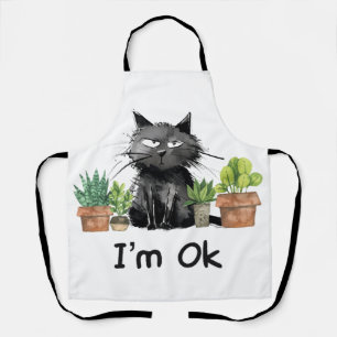 Ik ben OK Quilting Black Cat met planten Schort