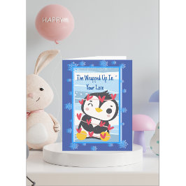 IK BEN OMHULD DOOR JE LIEFDE SCHATTEBEER PINGUÏN FEESTDAGEN KAART