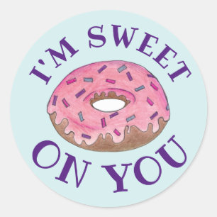 Ik ben op je roze Donut Doughnut Foodie Love. Ronde Sticker